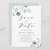 Boho Dusty Blue Eucalyptus Leaves Bat Mitzvah Save The Date (Voorkant / Achterkant)