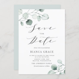 Boho Dusty Blue Eucalyptus Leaves Bat Mitzvah Save The Date