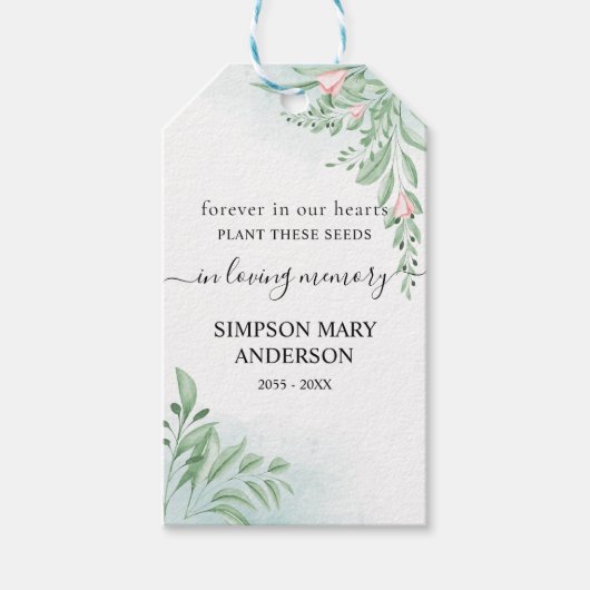 Boho Dusty Blue Eucalyptus Memorial Begrafenis Cadeaulabel (Voorkant)