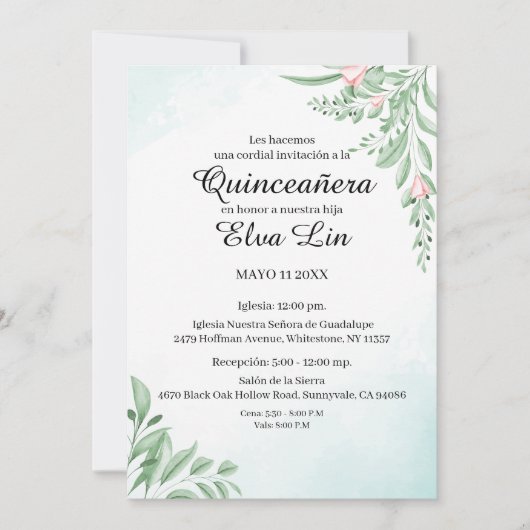Boho Dusty Blue Eucalyptus Quinceanera Save The Date (Voorkant)