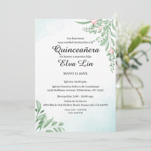 Boho Dusty Blue Eucalyptus Quinceanera Save The Date (Staand voorkant)
