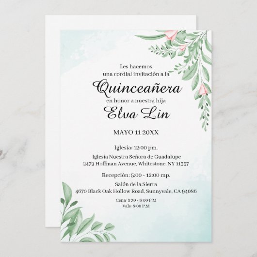 Boho Dusty Blue Eucalyptus Quinceanera Save The Date (Voorkant / Achterkant)