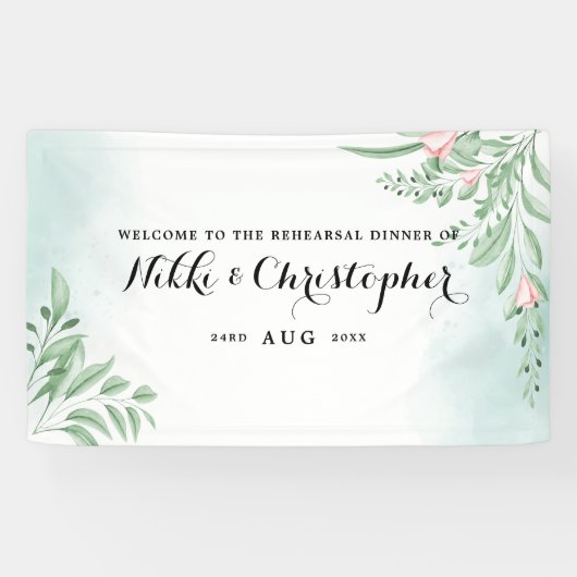 Boho Dusty Blue Eucalyptus Rehearsal Dinner Spandoek (Horizontaal)