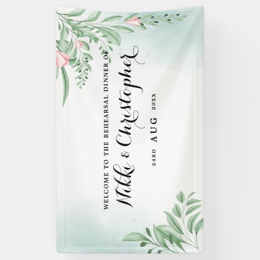 Boho Dusty Blue Eucalyptus Rehearsal Dinner Spandoek (Verticaal)