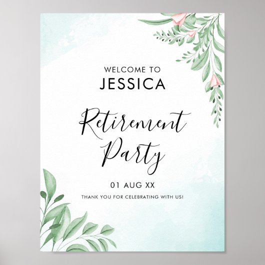 Boho Dusty Blue Eucalyptus Retirement Welkom Poster (Voorkant)