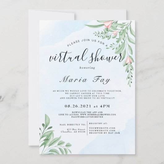 Boho Dusty Blue Eucalyptus Virtual Vrijgezellenfee Kaart (Voorkant)