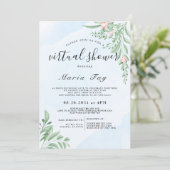 Boho Dusty Blue Eucalyptus Virtual Vrijgezellenfee Kaart (Staand voorkant)