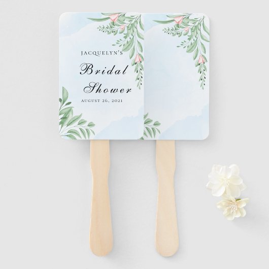 Boho Dusty Blue Eucalyptus-Vrijgezellenfeest Handwaaier (Voorkant en achterkant)