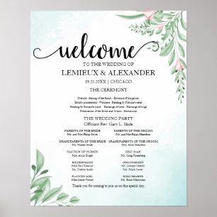 Boho Dusty Blue Eucalyptus Wedding Programme Poster