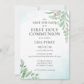 Boho Dusty Blue First Heilige Communie Save The Date (Voorkant)