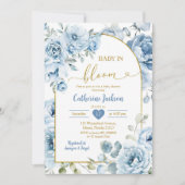 Boho Dusty Blue Floral Baby in Bloom Baby shower Kaart (Voorkant)
