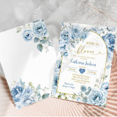 Boho Dusty Blue Floral Baby in Bloom Baby shower Kaart