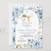 Boho Dusty Blue Floral Boy Doop Uitnodiging (Voorkant)