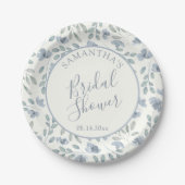 Boho Dusty Blue Floral Bridal Shower  Papieren Bordje (Voorkant)