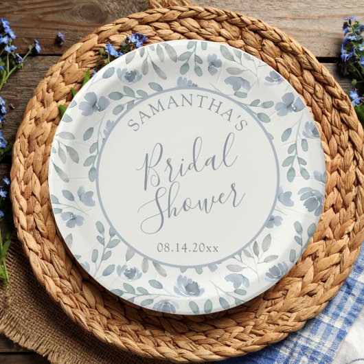 Boho Dusty Blue Floral Bridal Shower  Papieren Bordje