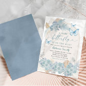 Boho Dusty Blue Floral Butterfly Baby shower Kaart