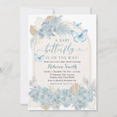 Boho Dusty Blue Floral Butterfly Baby shower Kaart (Voorkant)