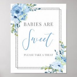 Boho dusty blue floral chic Baby's zijn zoet. Poster
