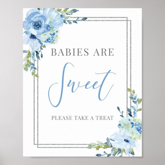 Boho dusty blue floral chic Baby's zijn zoet. Poster (Voorkant)