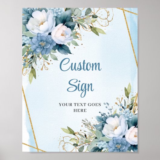 Boho Dusty Blue Floral Custom DIY Wedding Sign Poster (Voorkant)