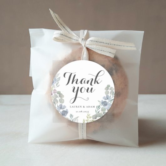 Boho Dusty Blue Floral Eucalyptus Bruiloft voor Ronde Sticker