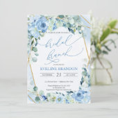 Boho Dusty Blue Floral Faux Gold Geometric Bridal Kaart (Staand voorkant)
