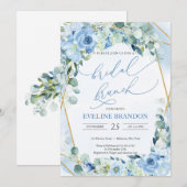 Boho Dusty Blue Floral Faux Gold Geometric Bridal Kaart (Voorkant / Achterkant)