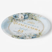 Boho Dusty Blue Floral Gold Custom Name Plates Papieren Bordje (Gekanteld)