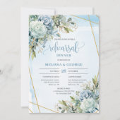 Boho Dusty Blue Floral Gold Frame Dinner Invite Kaart (Voorkant)