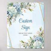 Boho Dusty Blue Floral Gold Frame Wedding Sign Poster (Voorkant)