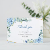 Boho Dusty Blue Floral Gold Geometric Dank u Informatiekaartje (Staand voorkant)