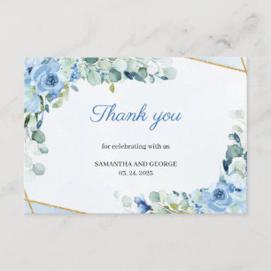 Boho Dusty Blue Floral Gold Geometric Dank u Informatiekaartje