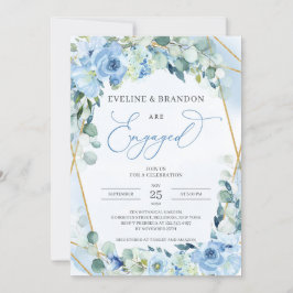 Boho Dusty Blue Floral Gold Geometrisch Lijst Enga Kaart