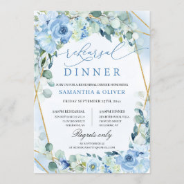 Boho Dusty Blue Floral Gold Geometrische repetitie Kaart