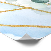 Boho Dusty Blue Floral gouden lijst bruiloft Welko Poster (Hoek)