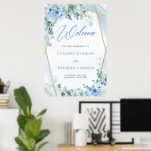 Boho Dusty Blue Floral gouden lijst bruiloft Welko Poster (Thuiskantoor)