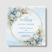 Boho Dusty Blue Floral Greenery Glitter Guest Book Gastenboek (Voorkant)