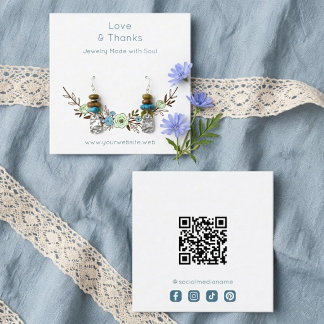 Boho Dusty Blue Floral Jewelry Card TMF26 Vierkante Visitekaartje