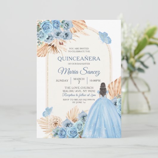 Boho Dusty Blue Floral Kaart (Staand voorkant)