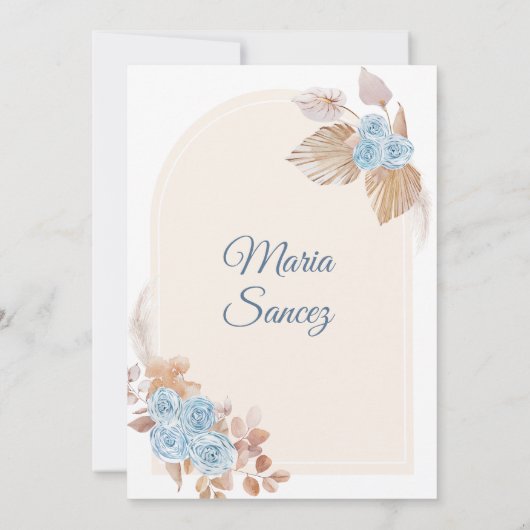 Boho Dusty Blue Floral Kaart (Achterkant)