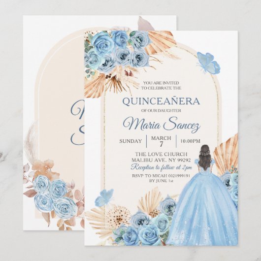 Boho Dusty Blue Floral Kaart (Voorkant / Achterkant)