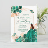 Boho Dusty Blue Floral Mexican Quinceañera Invitat Kaart (Staand voorkant)