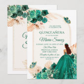 Boho Dusty Blue Floral Mexican Quinceañera Invitat Kaart (Voorkant / Achterkant)