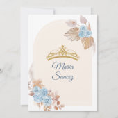 Boho Dusty Blue Floral Mexican Quinceañera Invitat Kaart (Achterkant)