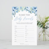Boho Dusty Blue Floral Name the Baby Animals (Staand voorkant)