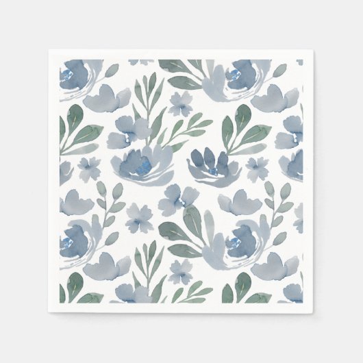 Boho Dusty Blue Floral Pattern Wedding Servet (Voorkant)