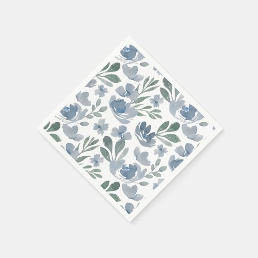 Boho Dusty Blue Floral Pattern Wedding Servet (Hoek)