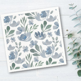 Boho Dusty Blue Floral Pattern Wedding Servet