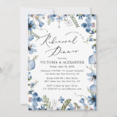 Boho Dusty Blue Floral repetitie diner uitnodiging (Voorkant)