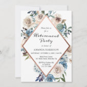 Boho Dusty Blue Floral Roos Gold Retirement Party Kaart (Voorkant)